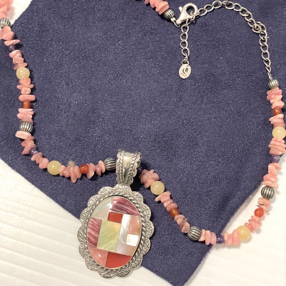 HP💕 Pollack Relios Sterling Silver 925 Multi-Stone Inlay Pendant Vintage - Picture 9 of 14